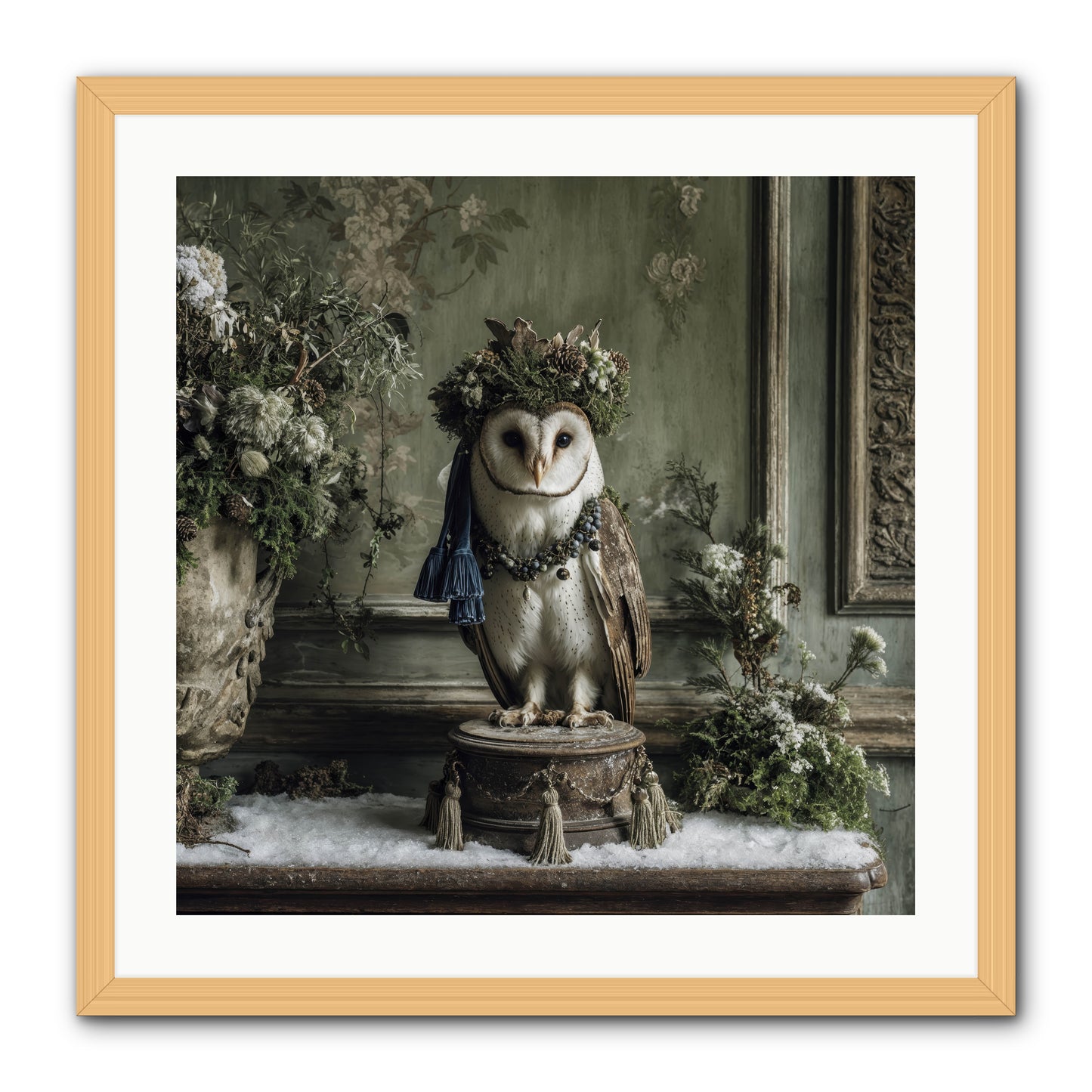 Snowfall Sentinel -- Framed Print - Natural 24x24