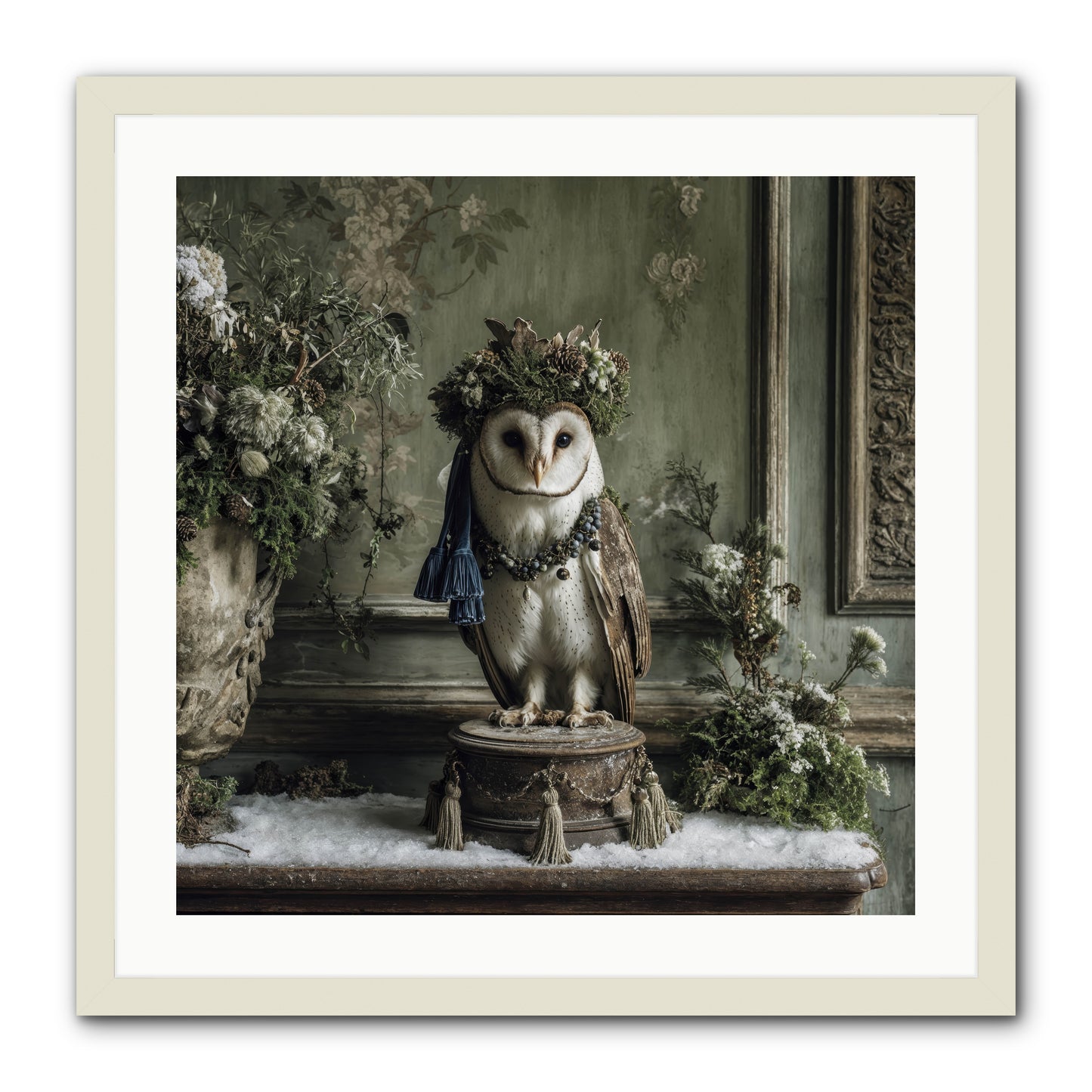 Snowfall Sentinel -- Framed Print - White 24x24