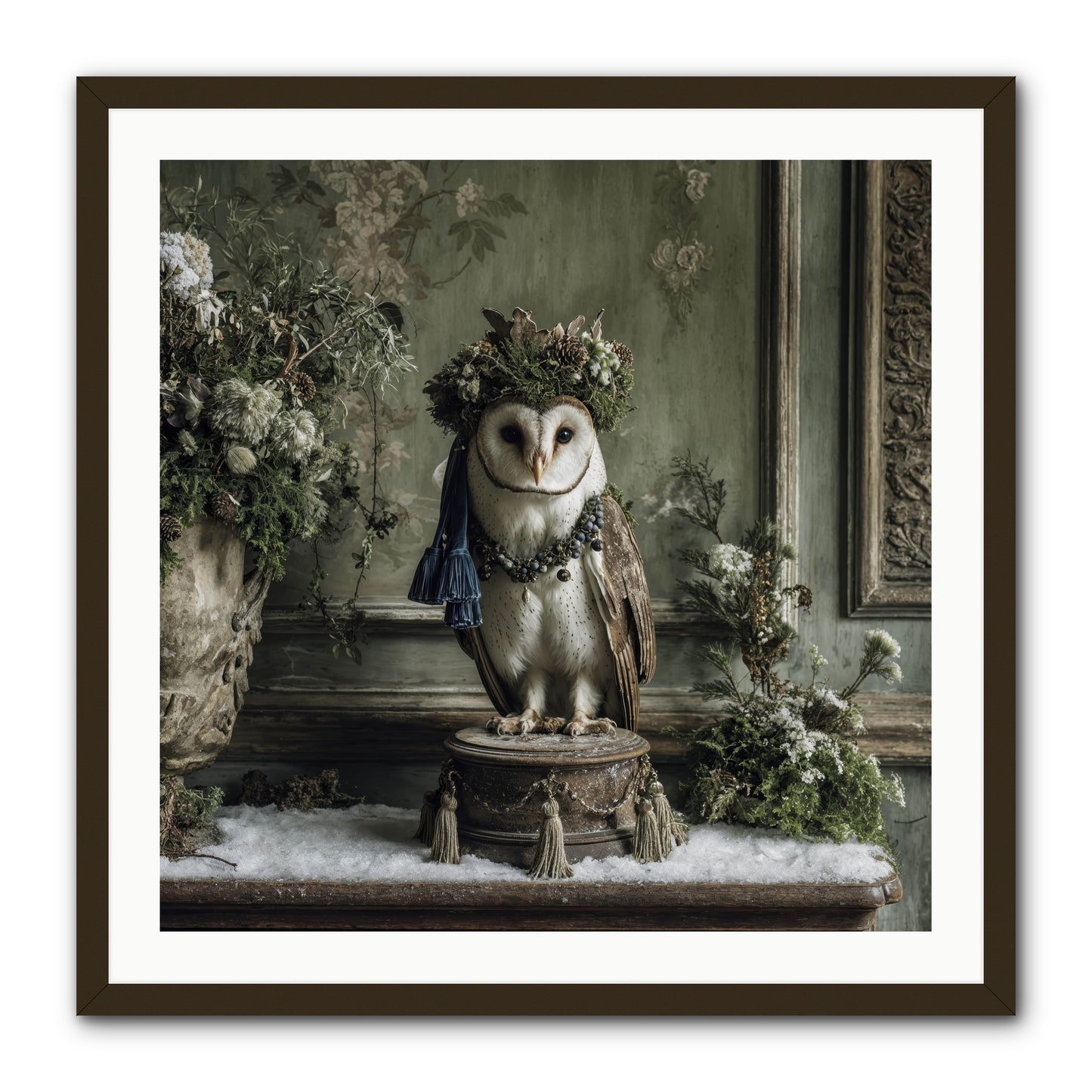 Snowfall Sentinel -- Framed Print - Black 30x30