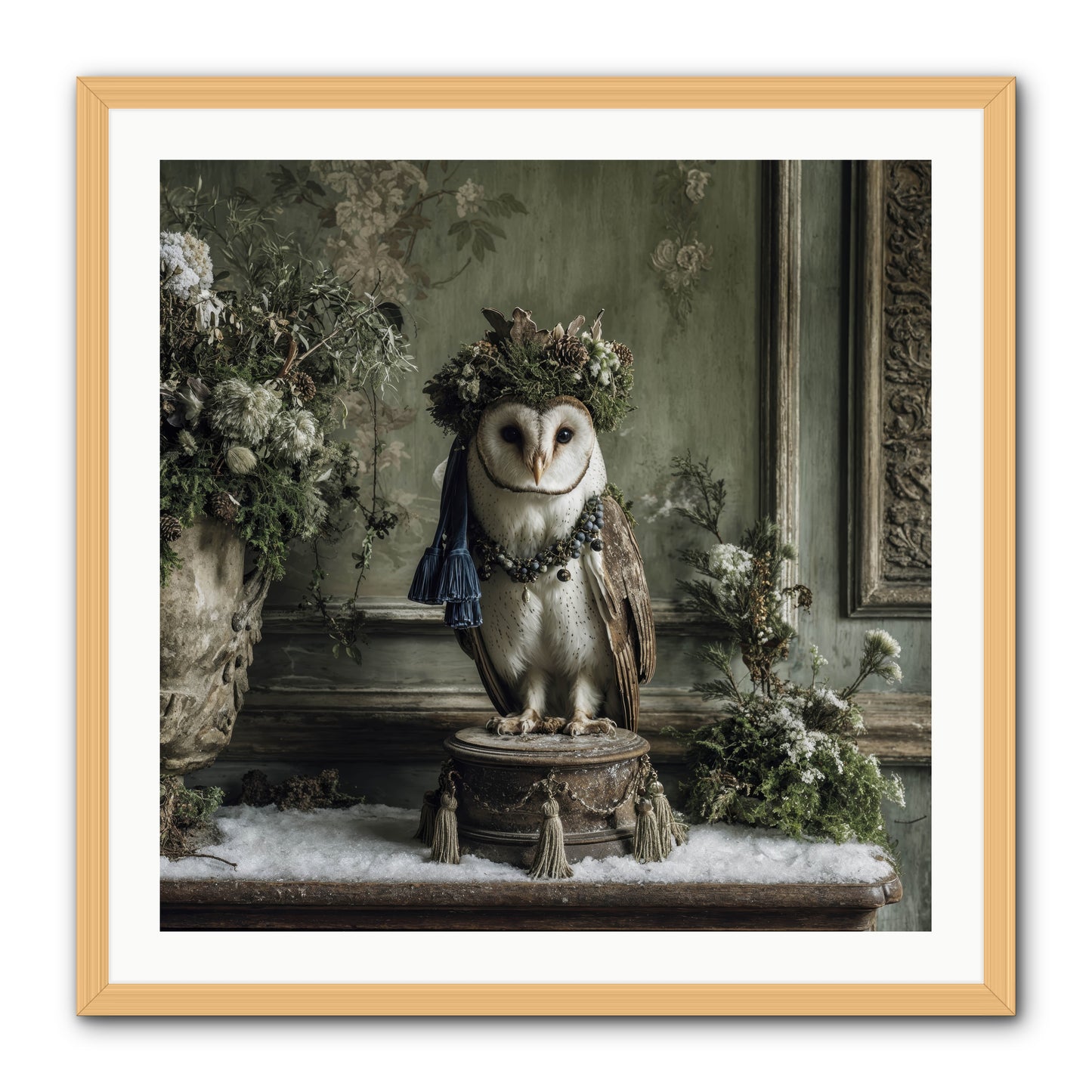 Snowfall Sentinel -- Framed Print - Natural 30x30