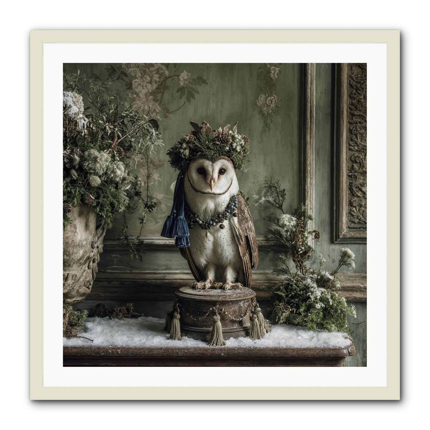 Snowfall Sentinel -- Framed Print - White 30x30