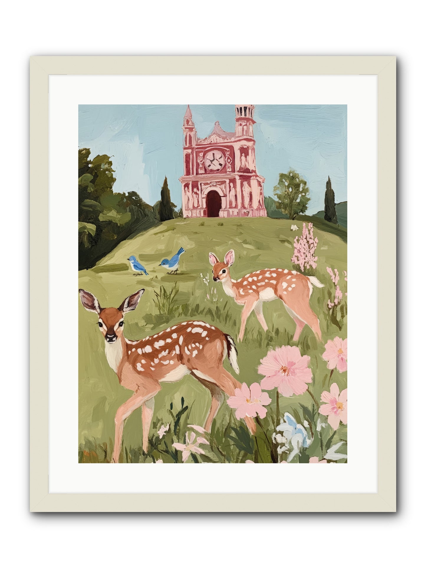 Soft Hooves Tell TimeRez2 -- Framed Print - White 18x24