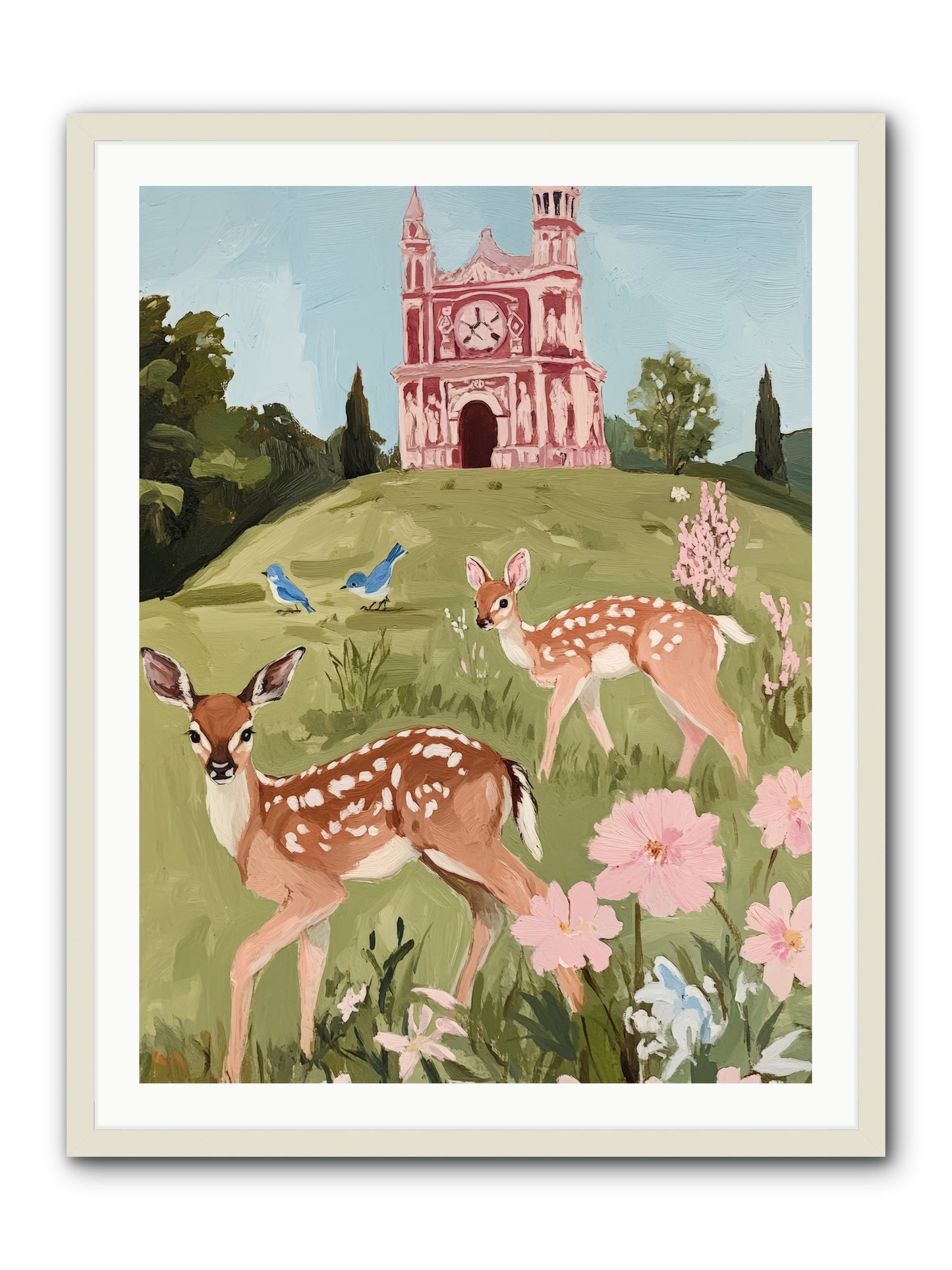Soft Hooves Tell TimeRez2 -- Framed Print - White 30x40