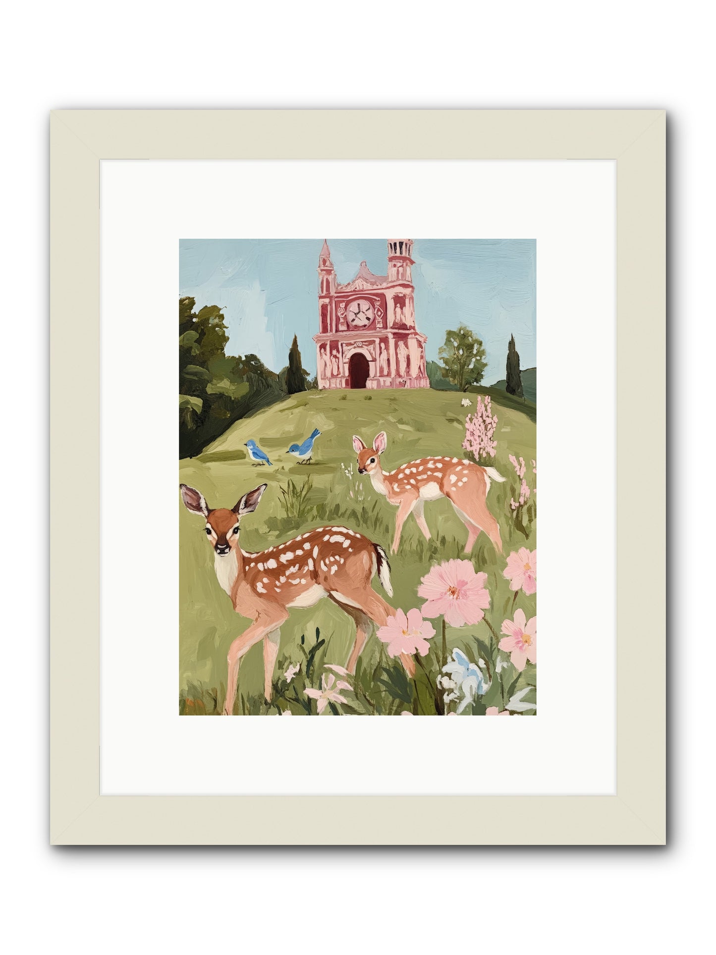 Soft Hooves Tell TimeRez2 -- Framed Print - White 9x12