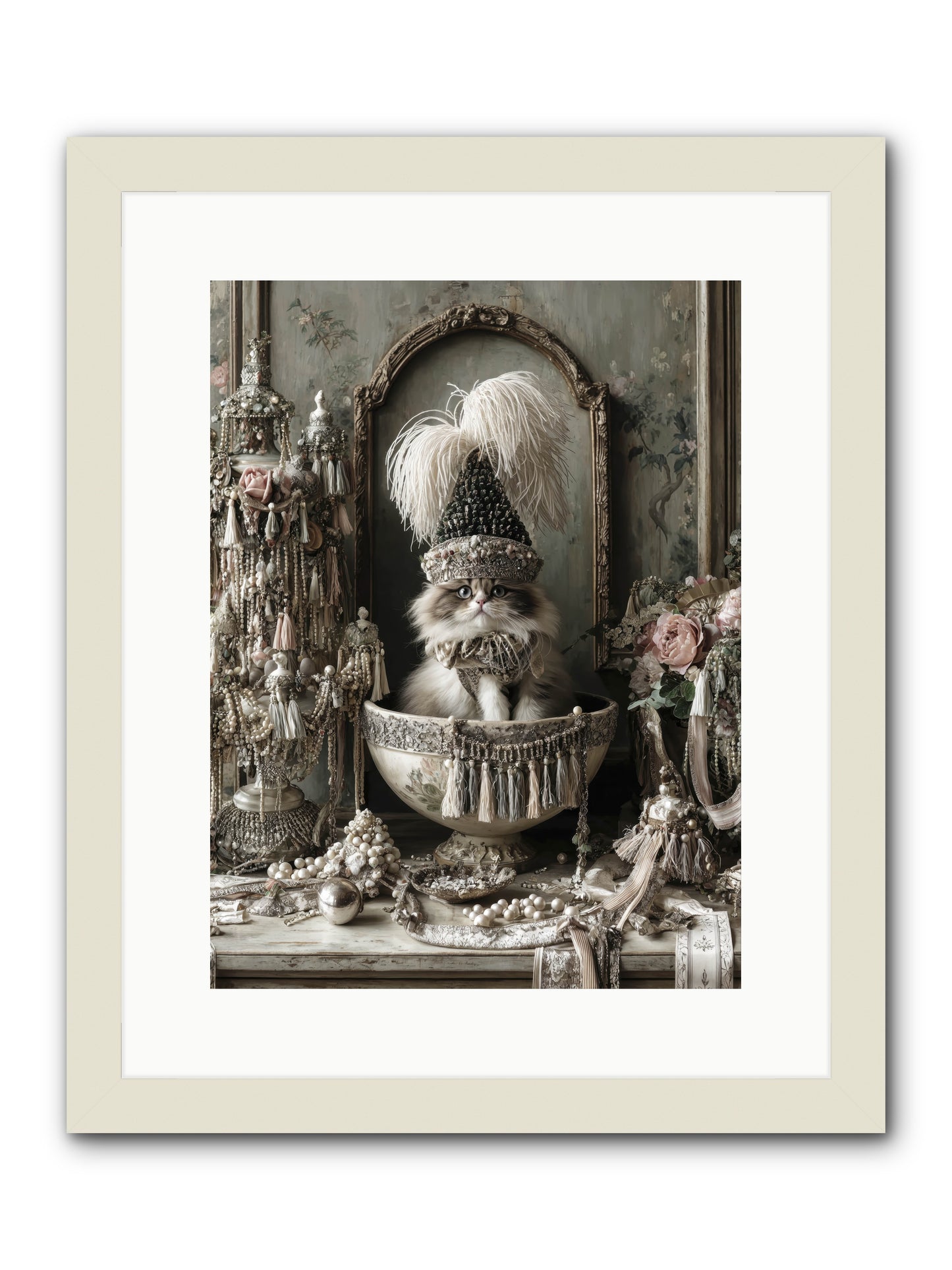 Sparkling Whiskers & Purrs -- Framed Print - White 12x16