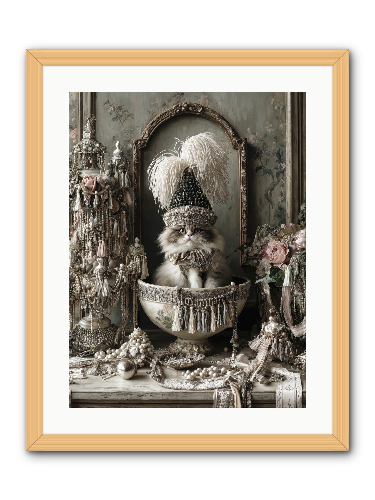 Sparkling Whiskers & Purrs -- Framed Print - Natural 18x24