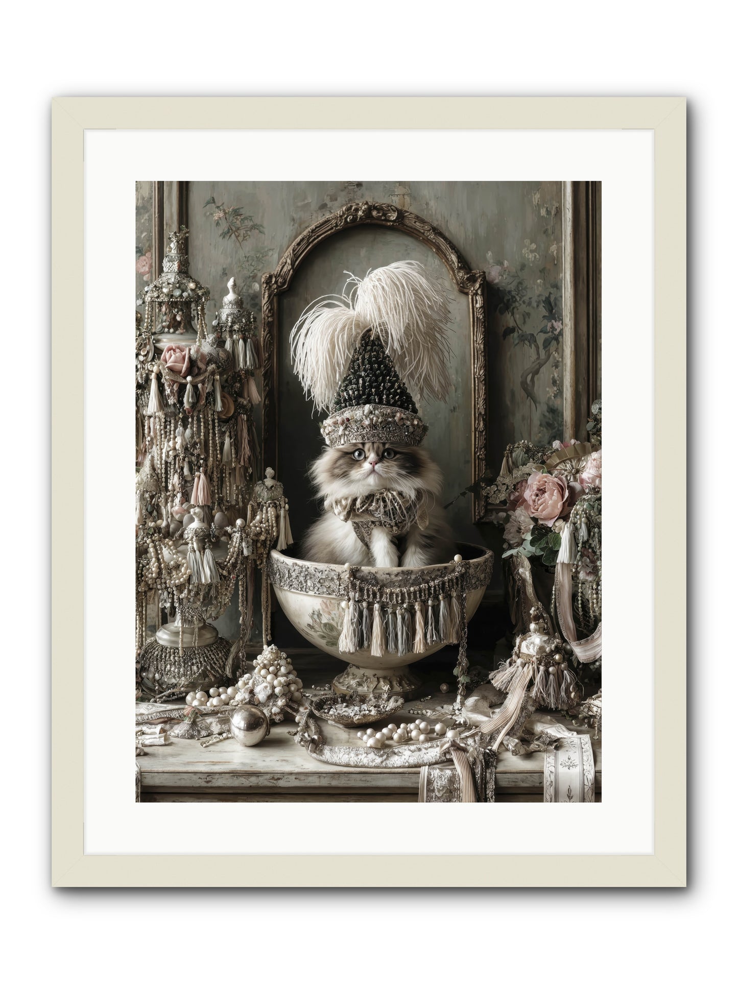 Sparkling Whiskers & Purrs -- Framed Print - White 18x24