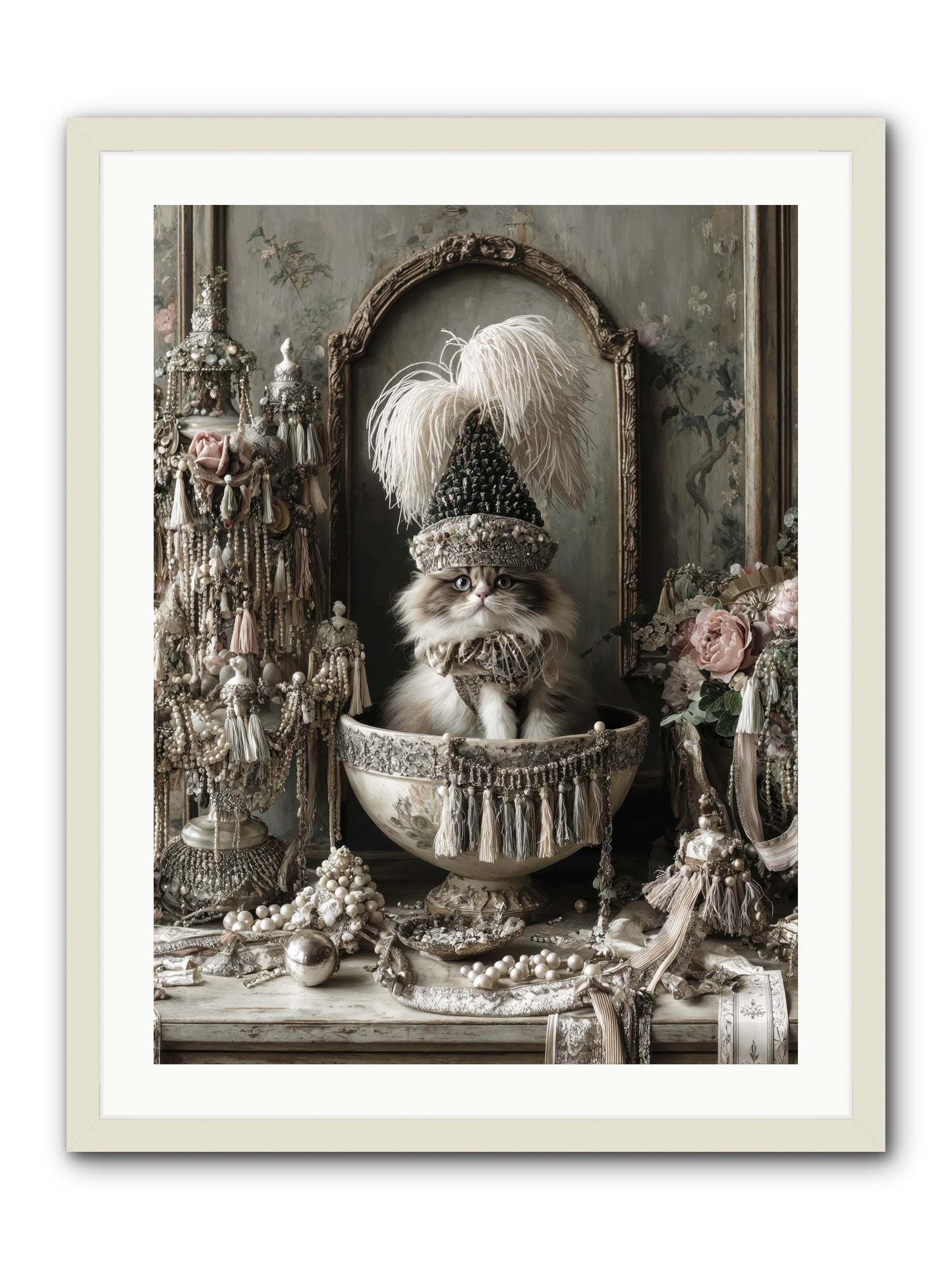 Sparkling Whiskers & Purrs -- Framed Print - White 24x32