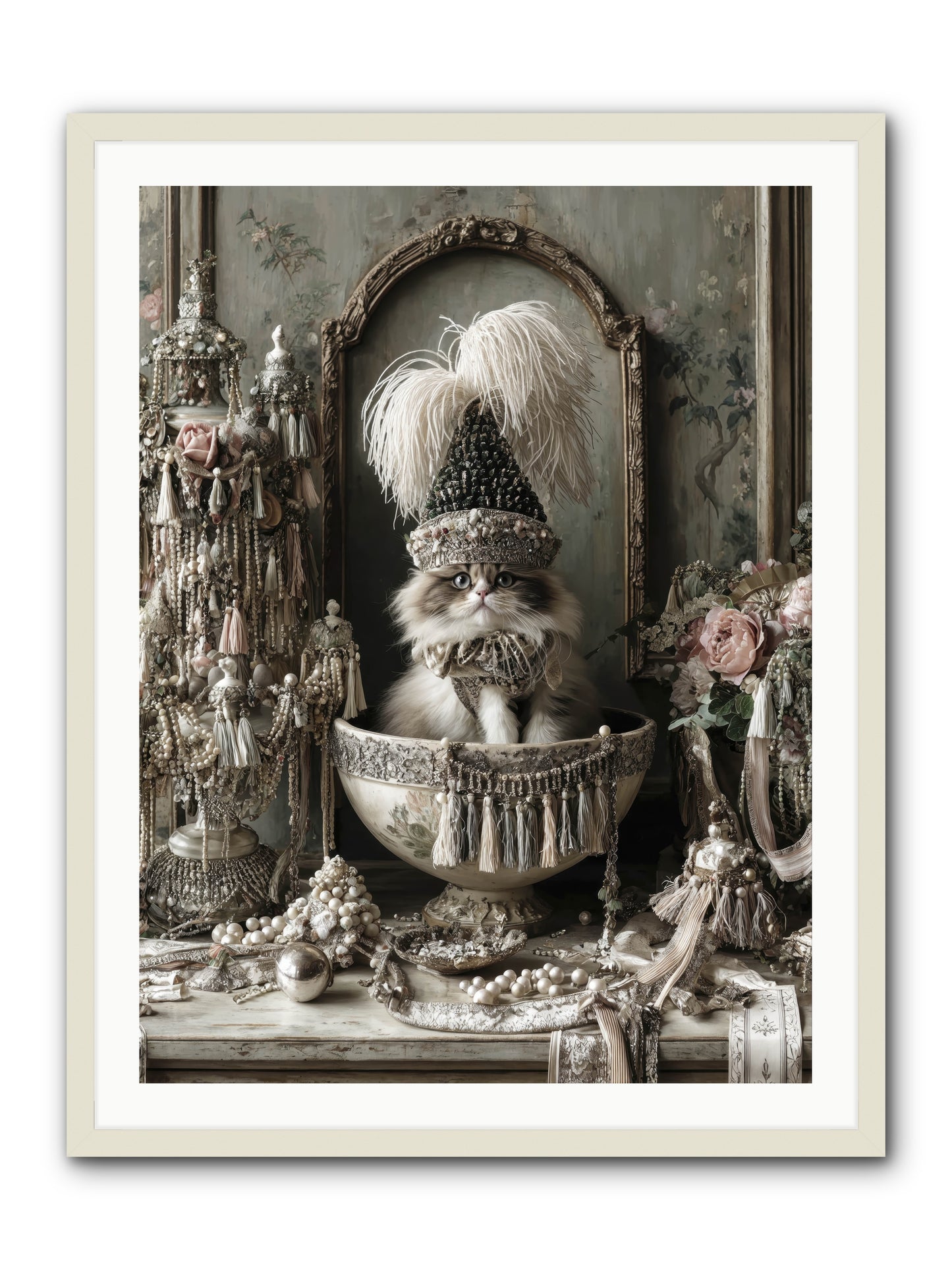 Sparkling Whiskers & Purrs -- Framed Print - White 30x40