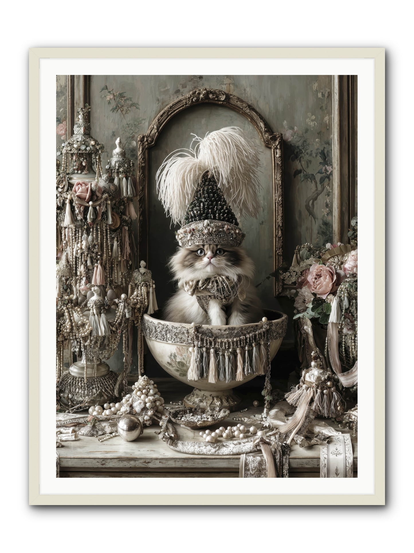 Sparkling Whiskers & Purrs -- Framed Print - White 36x48