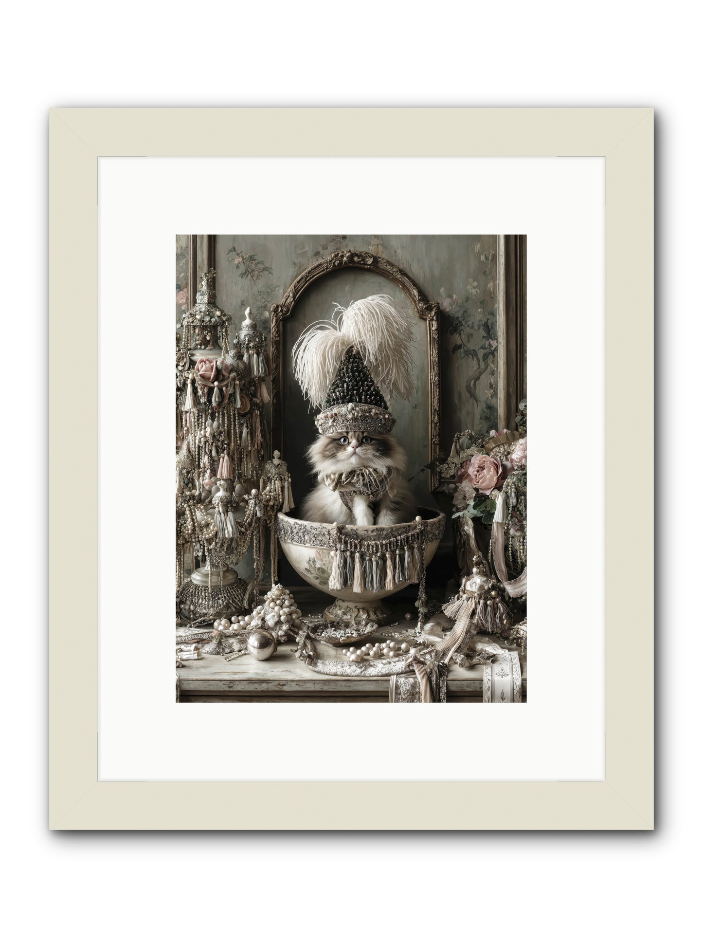 Sparkling Whiskers & Purrs -- Framed Print - White 9x12