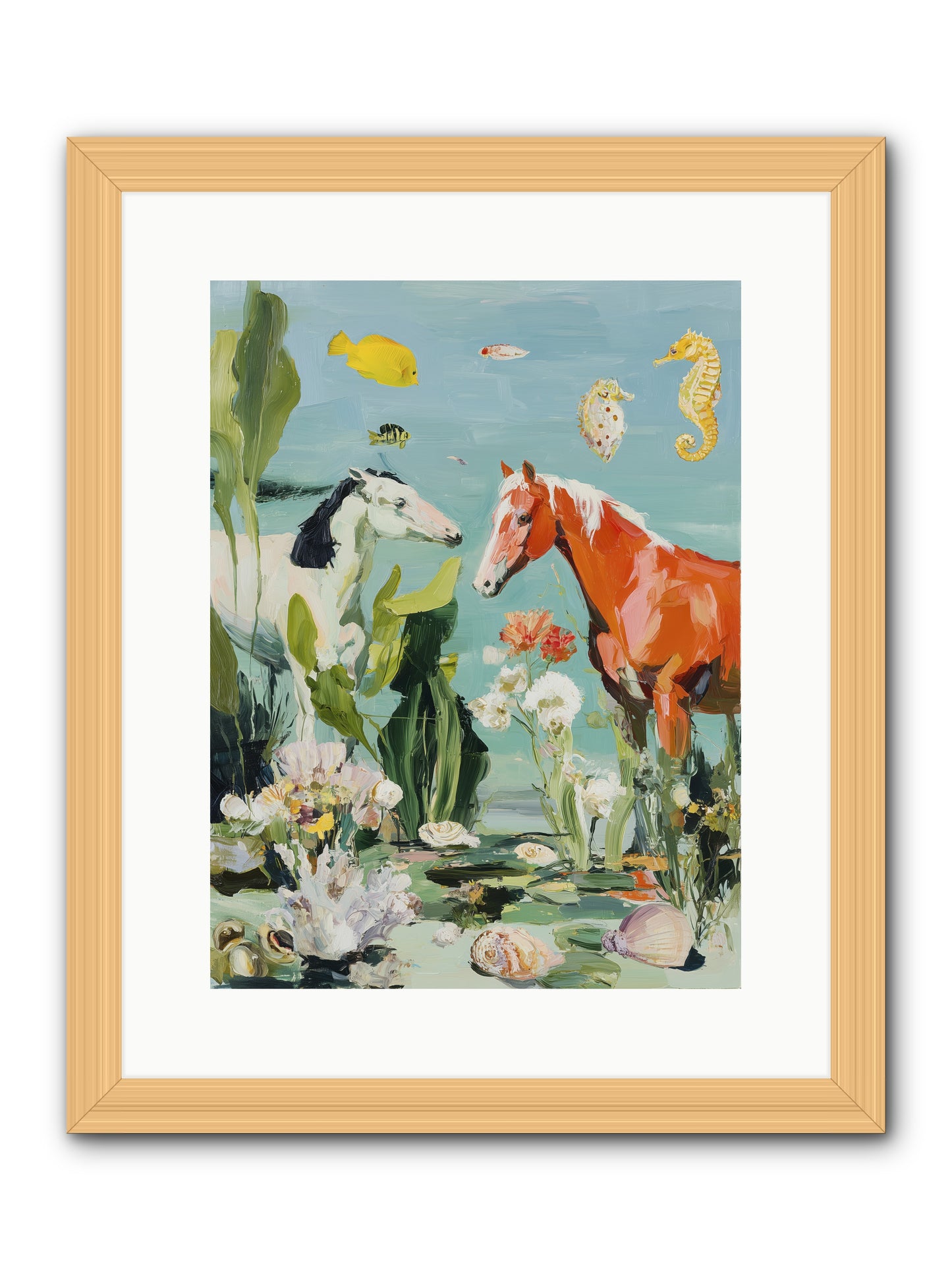 Stallions of the Deep -- Framed Print - Natural 12x16