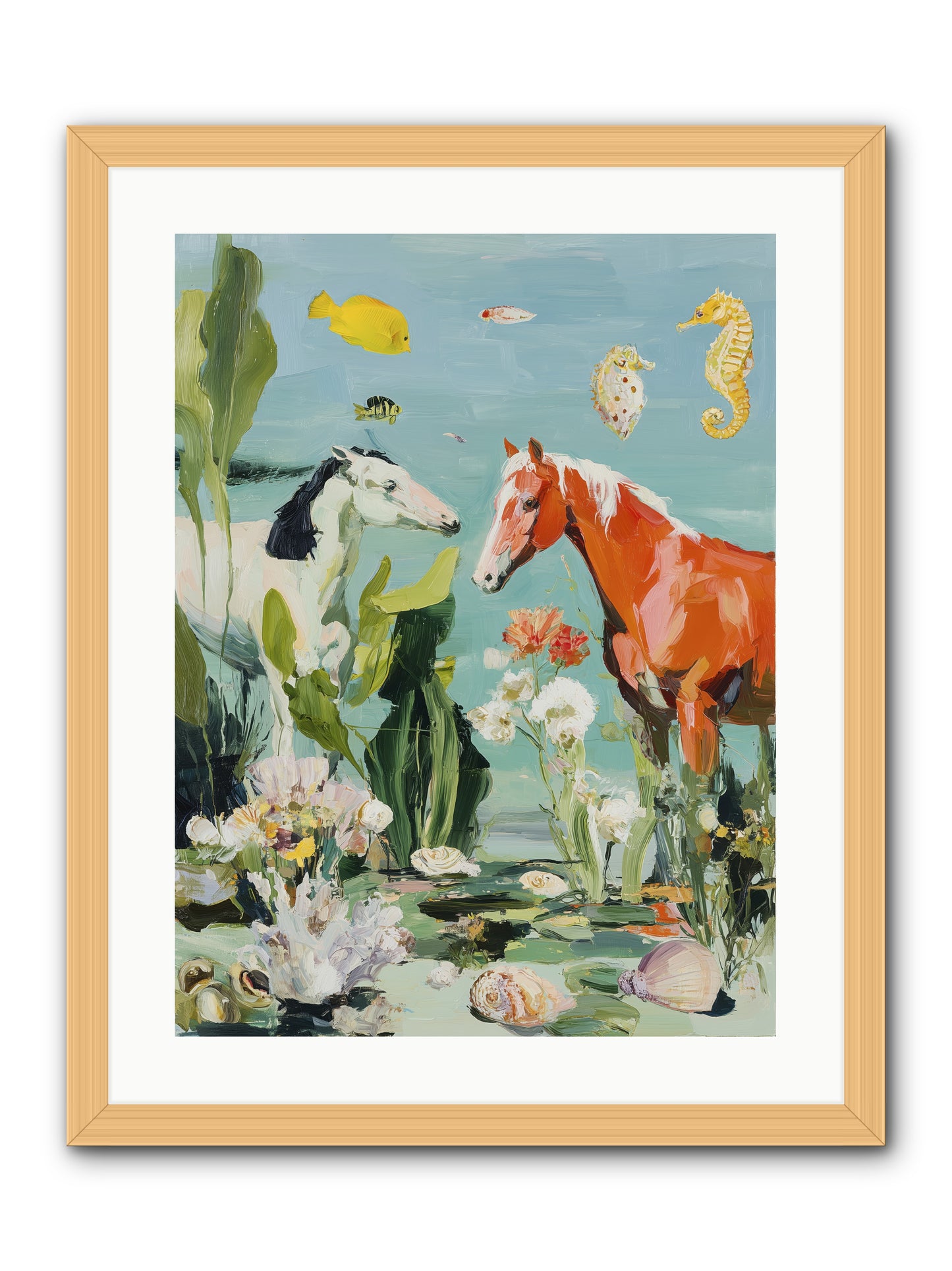 Stallions of the Deep -- Framed Print - Natural 18x24