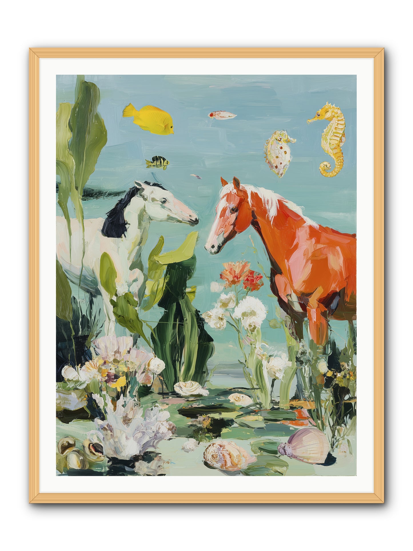 Stallions of the Deep -- Framed Print - Natural 36x48