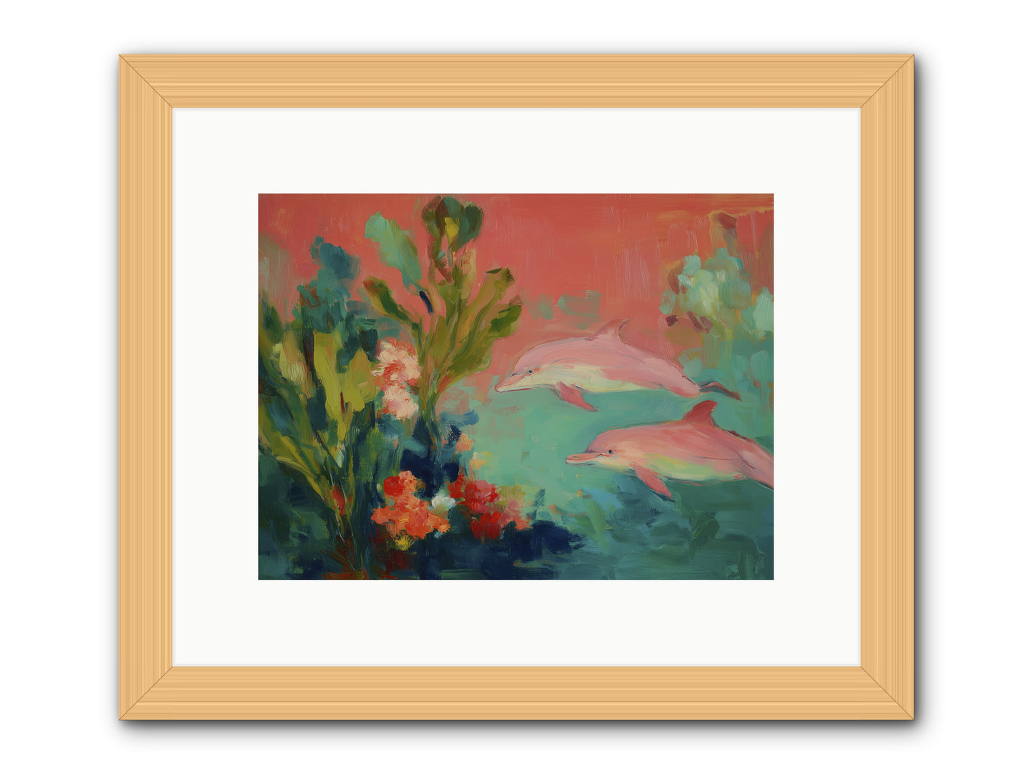 Strawberry Swimmers -- Framed Print - Natural 12x9