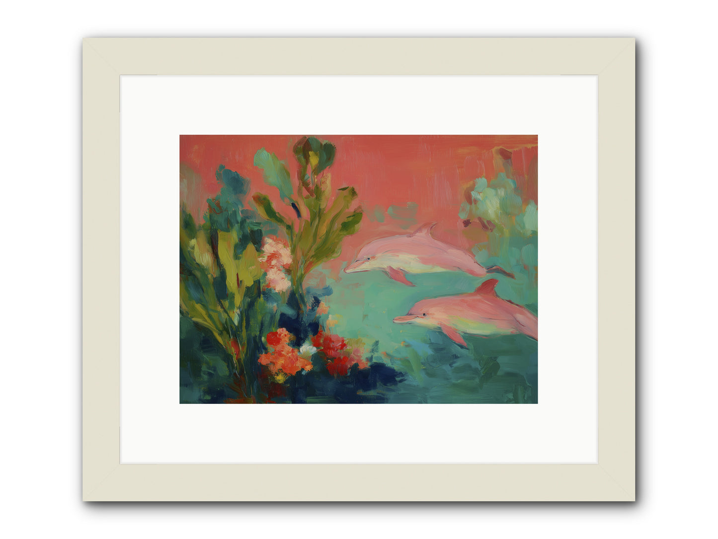 Strawberry Swimmers -- Framed Print - White 12x9