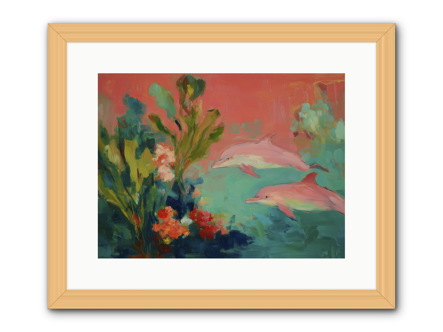 Strawberry Swimmers -- Framed Print - Natural 16x12