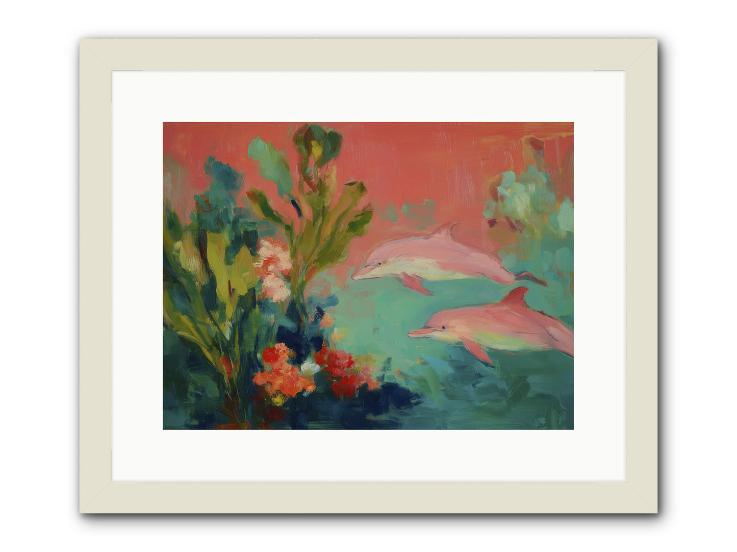Strawberry Swimmers -- Framed Print - White 16x12