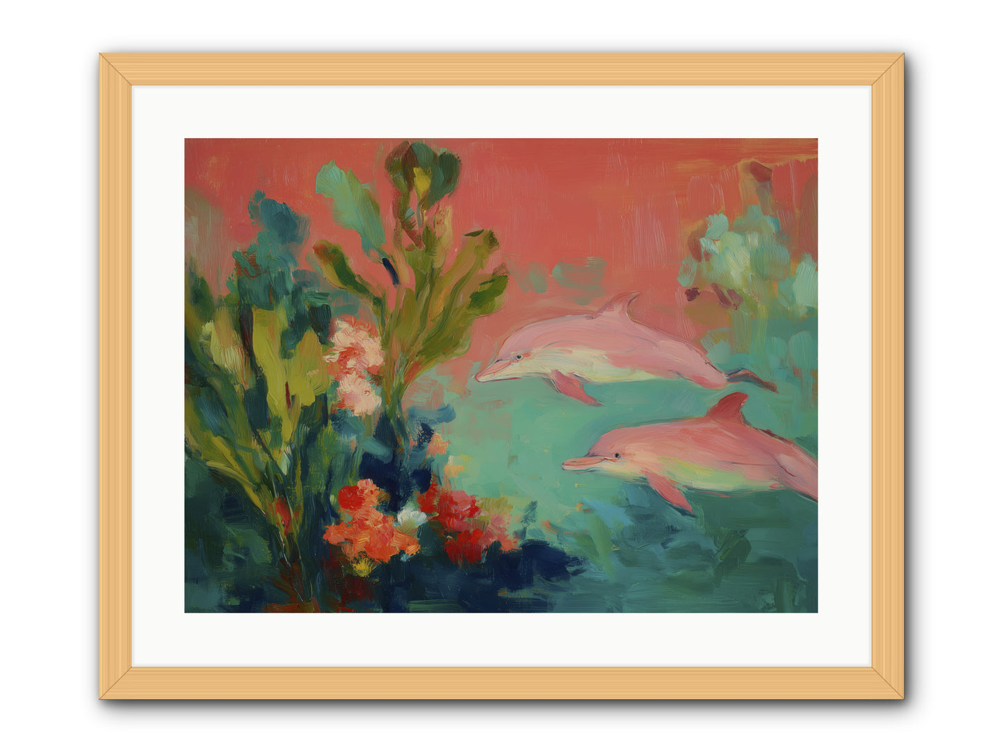 Strawberry Swimmers -- Framed Print - Natural 24x18