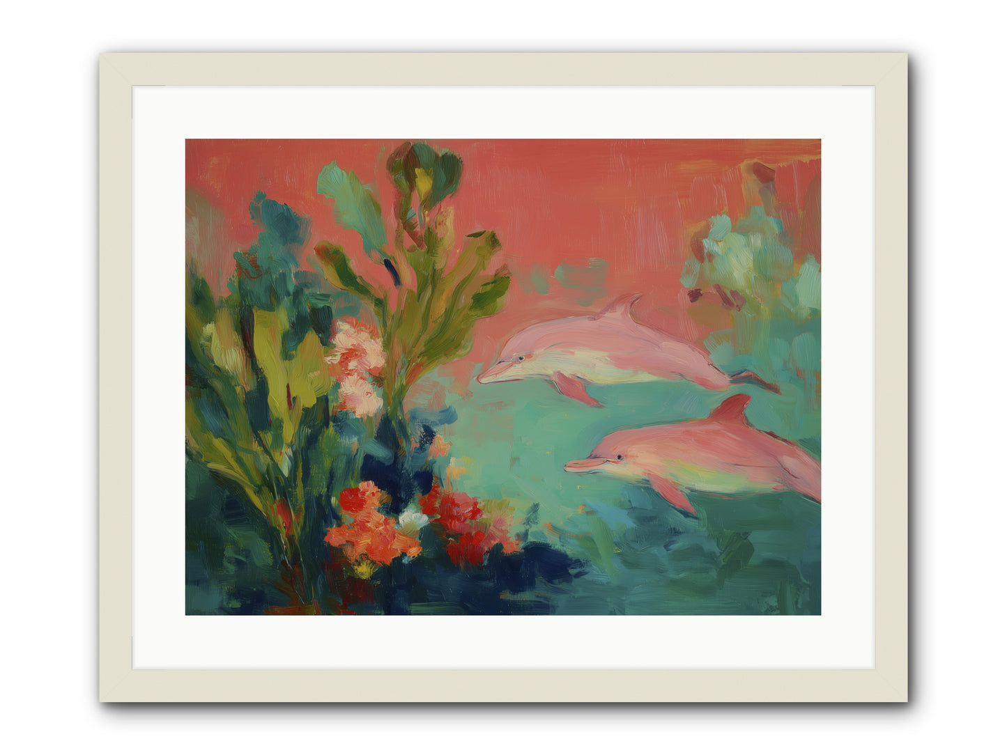 Strawberry Swimmers -- Framed Print - White 24x18