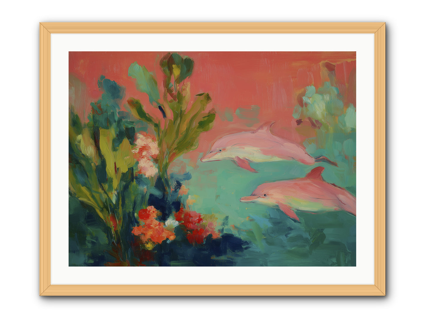 Strawberry Swimmers -- Framed Print - Natural 32x24