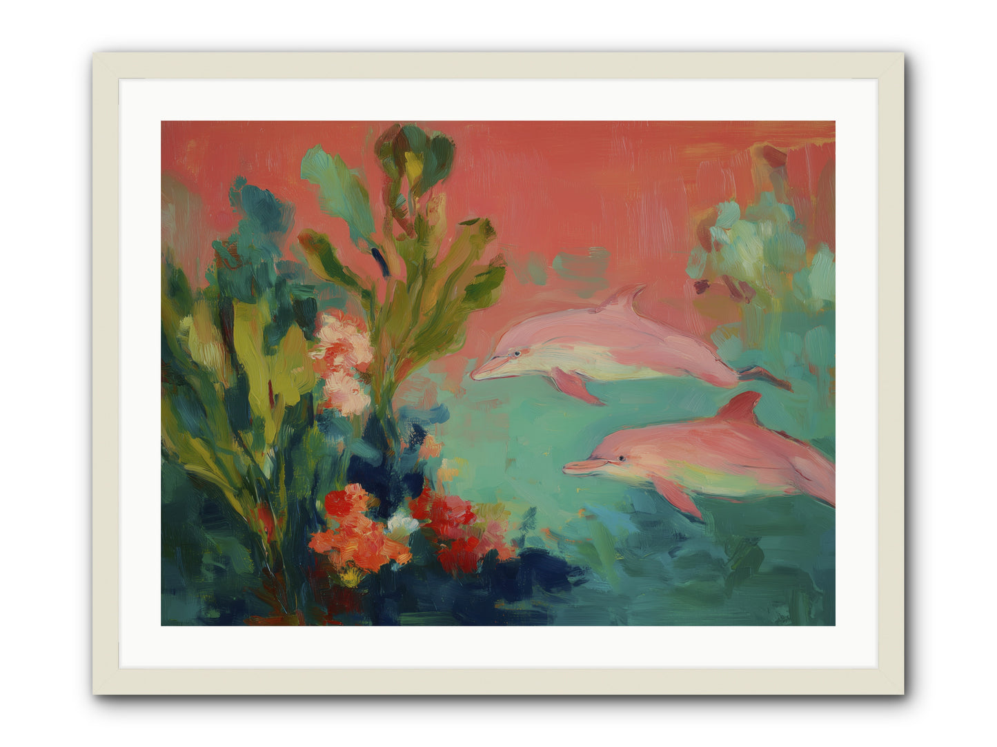 Strawberry Swimmers -- Framed Print - White 32x24