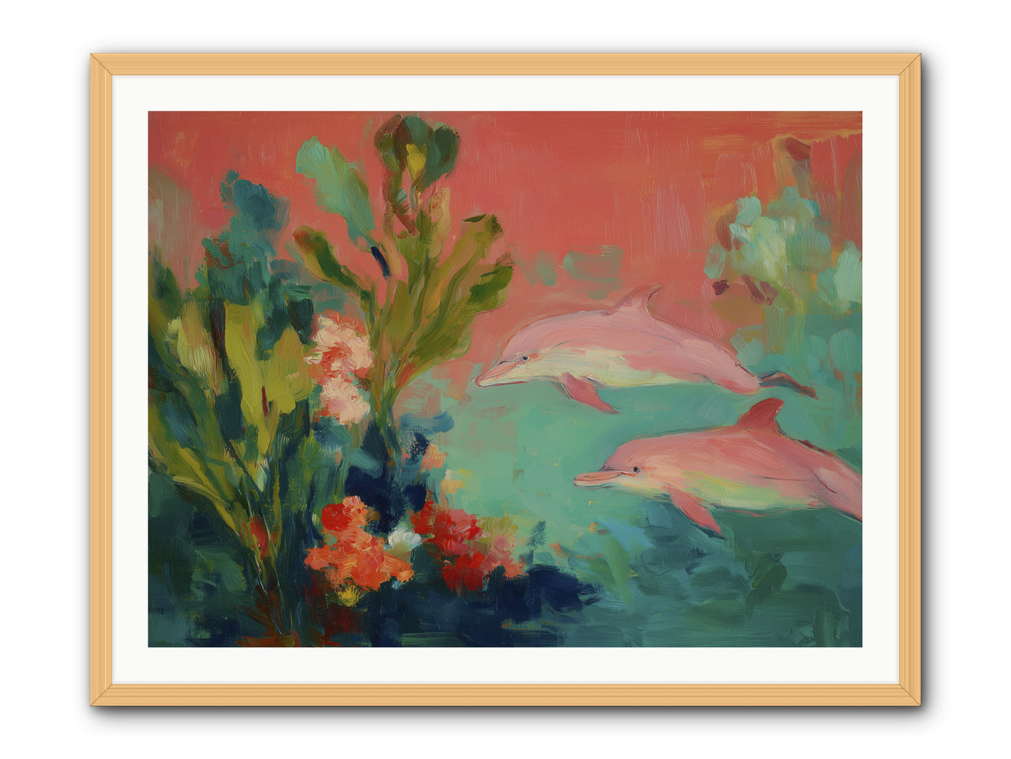 Strawberry Swimmers -- Framed Print - Natural 40x30
