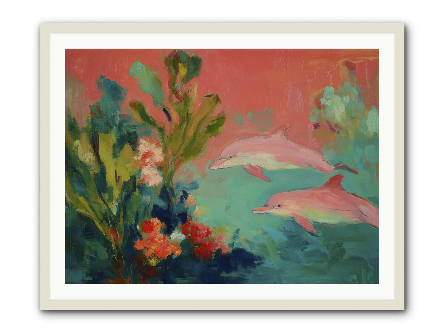 Strawberry Swimmers -- Framed Print - White 40x30