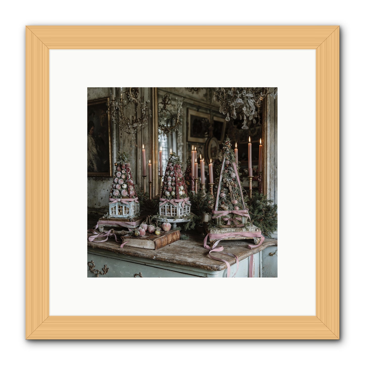 Sugarplum Village Square -- Framed Print - Natural 10x10