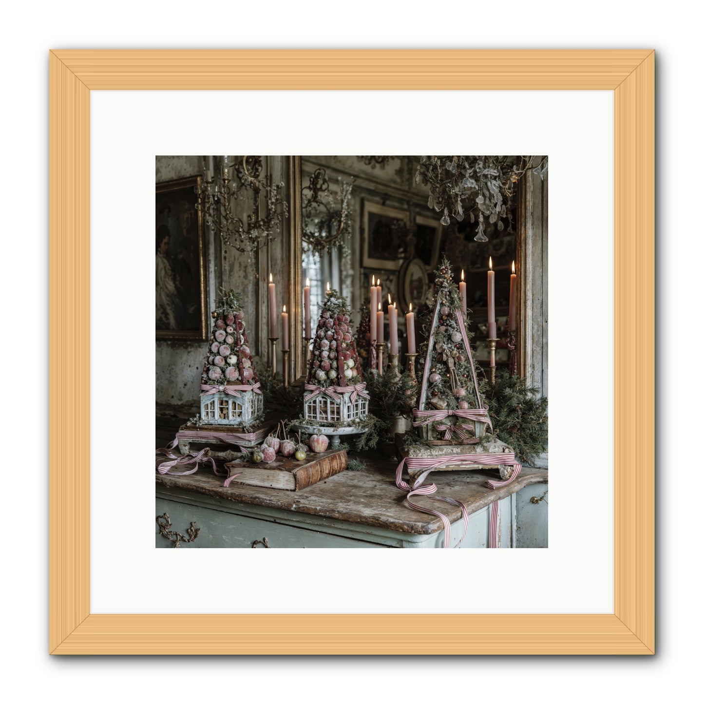 Sugarplum Village Square -- Framed Print - Natural 12x12