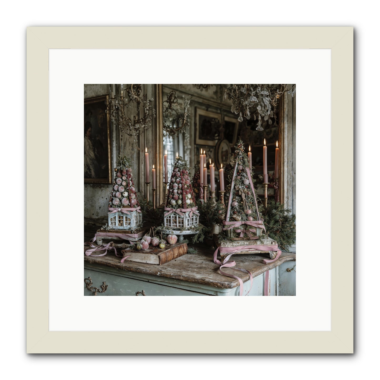 Sugarplum Village Square -- Framed Print - White 12x12