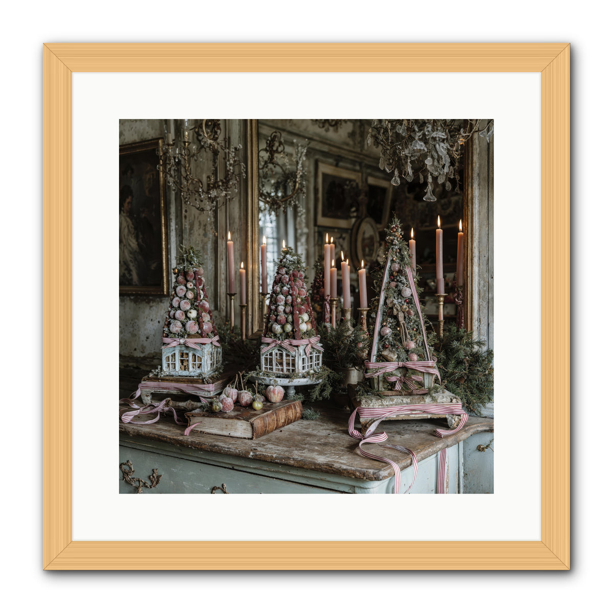 Sugarplum Village Square -- Framed Print - Natural 16x16