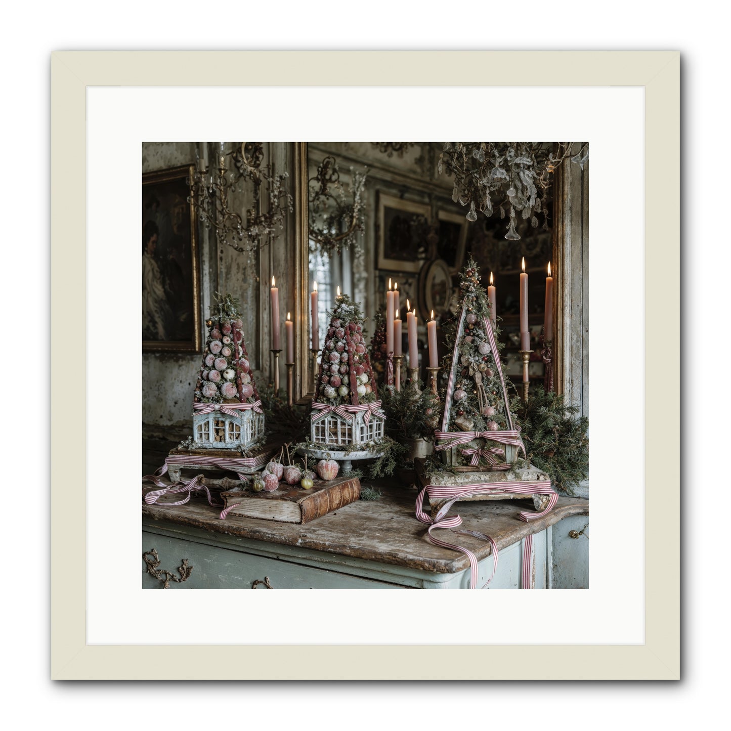Sugarplum Village Square -- Framed Print - White 16x16