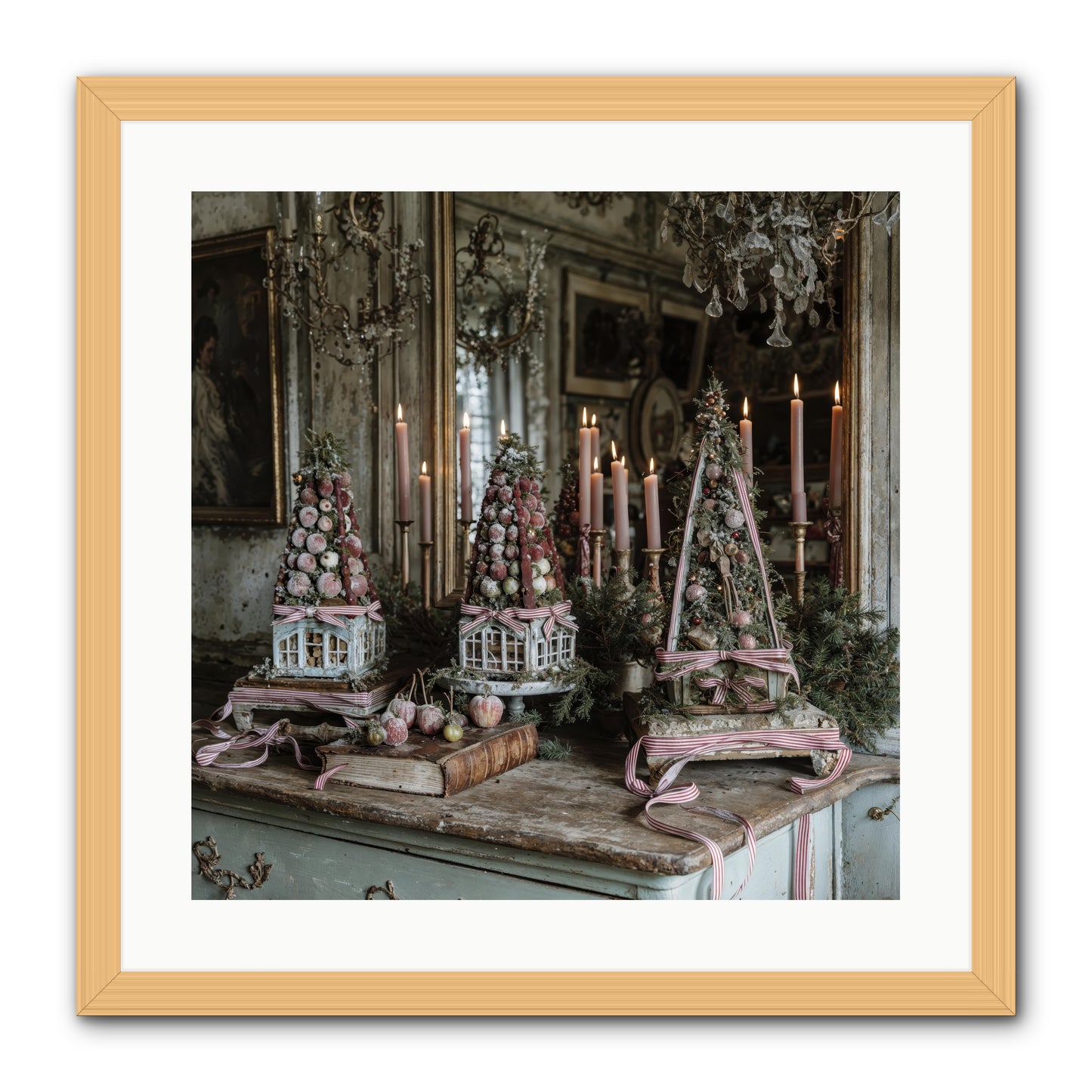 Sugarplum Village Square -- Framed Print - Natural 20x20