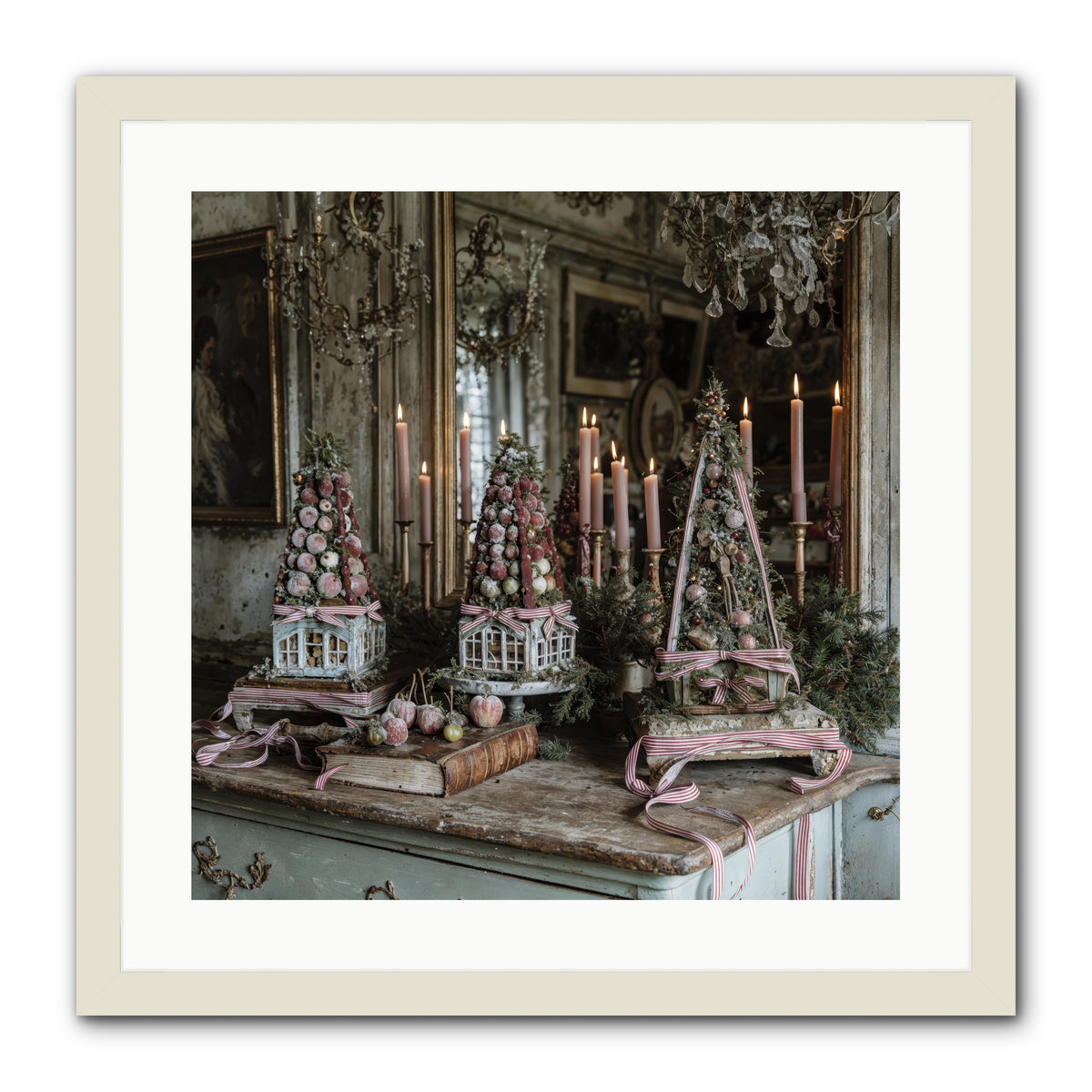 Sugarplum Village Square -- Framed Print - White 20x20