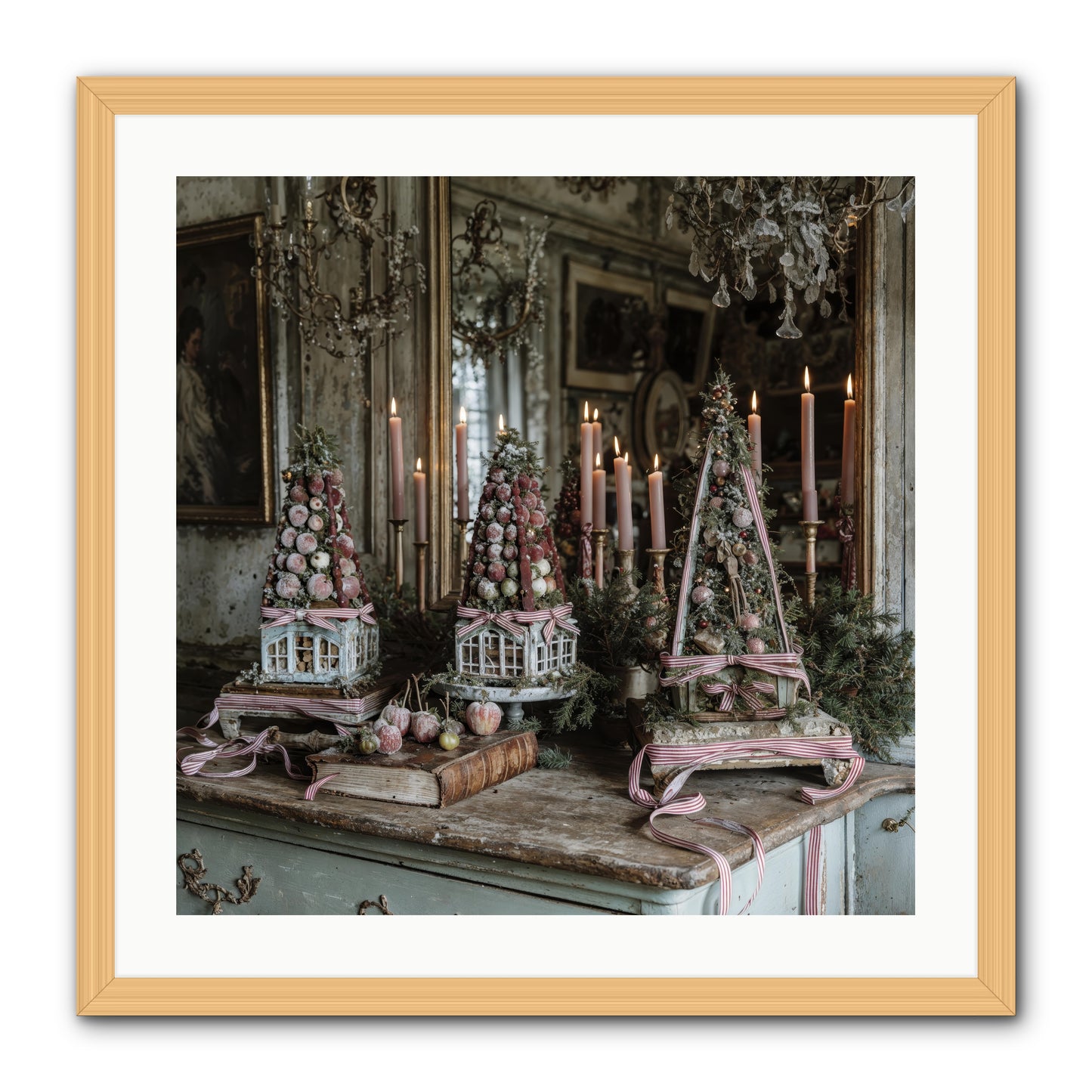 Sugarplum Village Square -- Framed Print - Natural 24x24