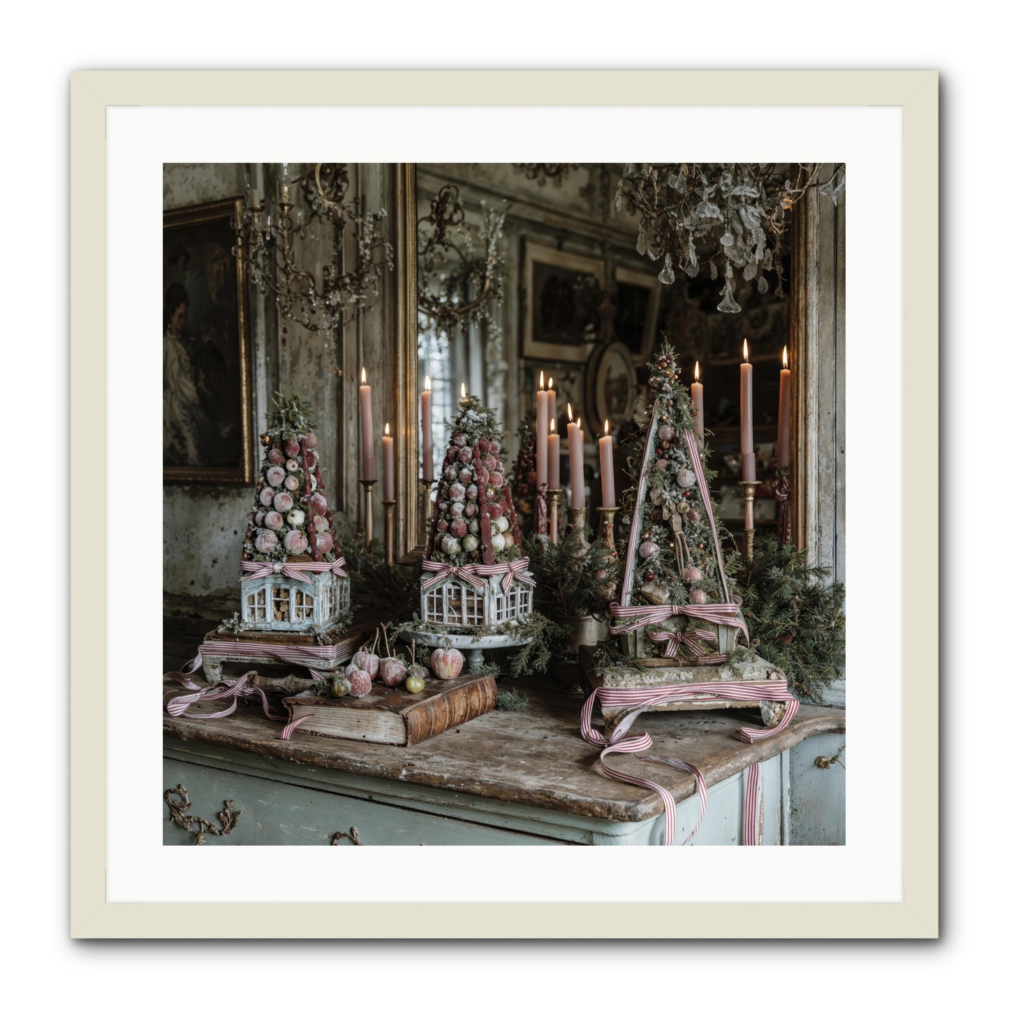 Sugarplum Village Square -- Framed Print - White 24x24