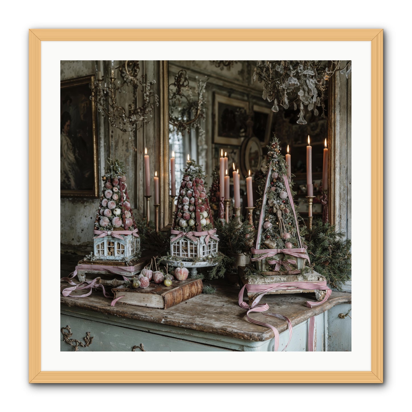 Sugarplum Village Square -- Framed Print - Natural 30x30