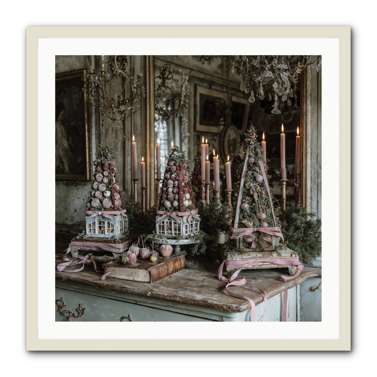 Sugarplum Village Square -- Framed Print - White 30x30