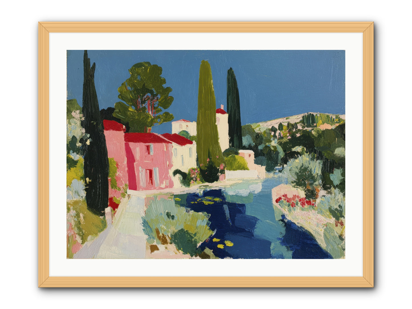 Summer at the Villa -- Framed Print - Natural 32x24