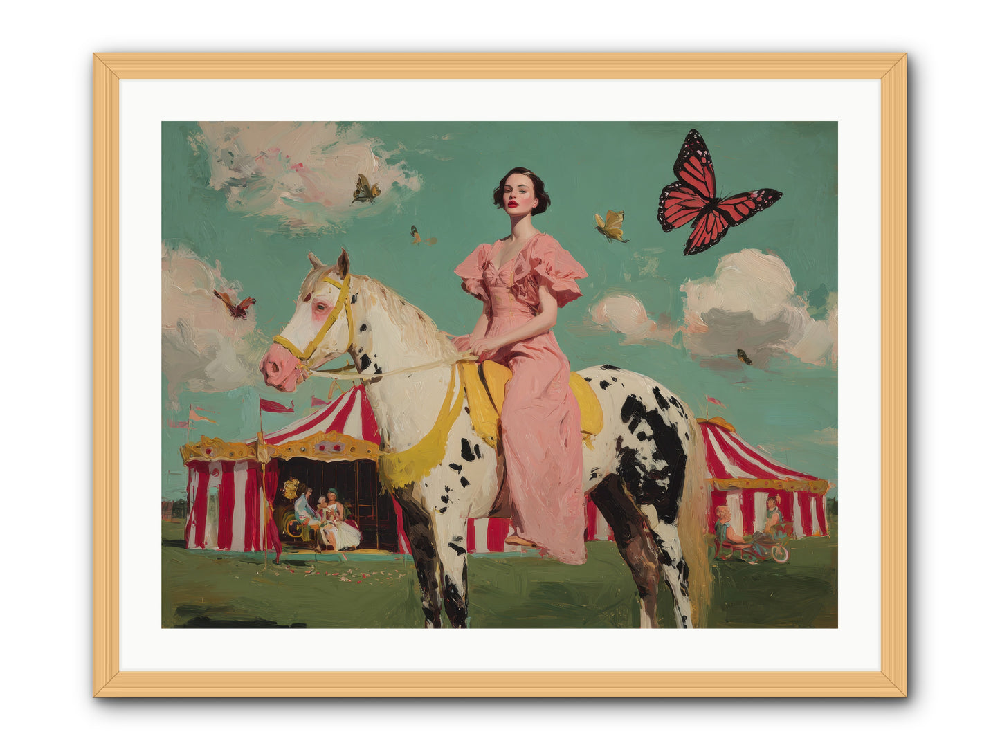 Sundown Carousel-REZ -- Framed Print - Natural 32x24