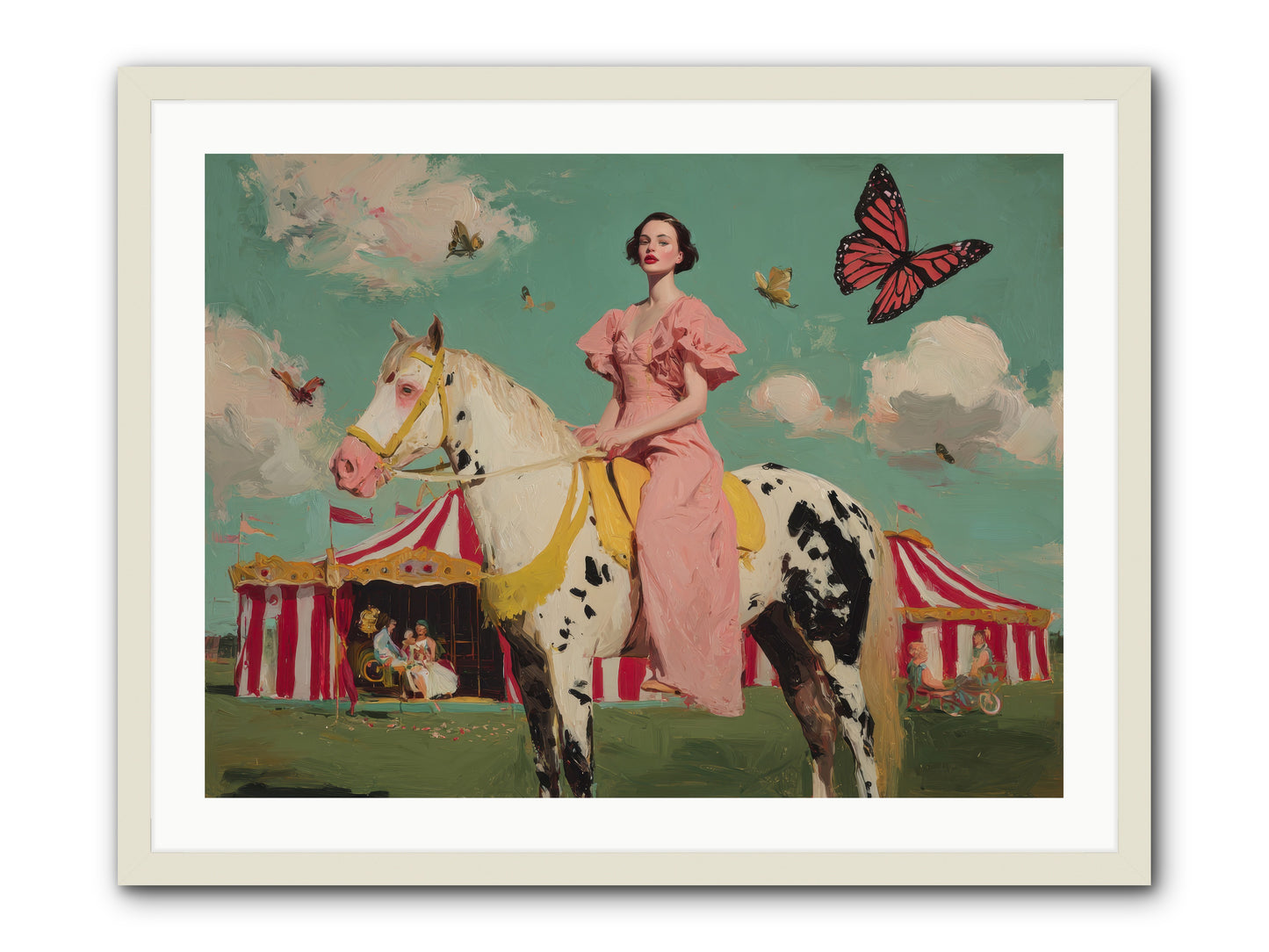Sundown Carousel-REZ -- Framed Print - White 32x24