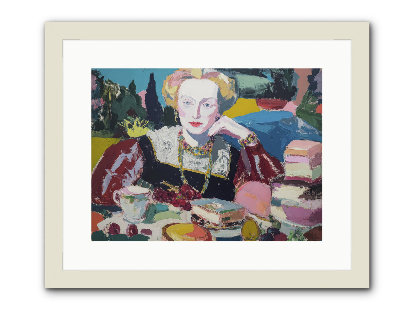 Table of Temptations -- Framed Print - White 16x12