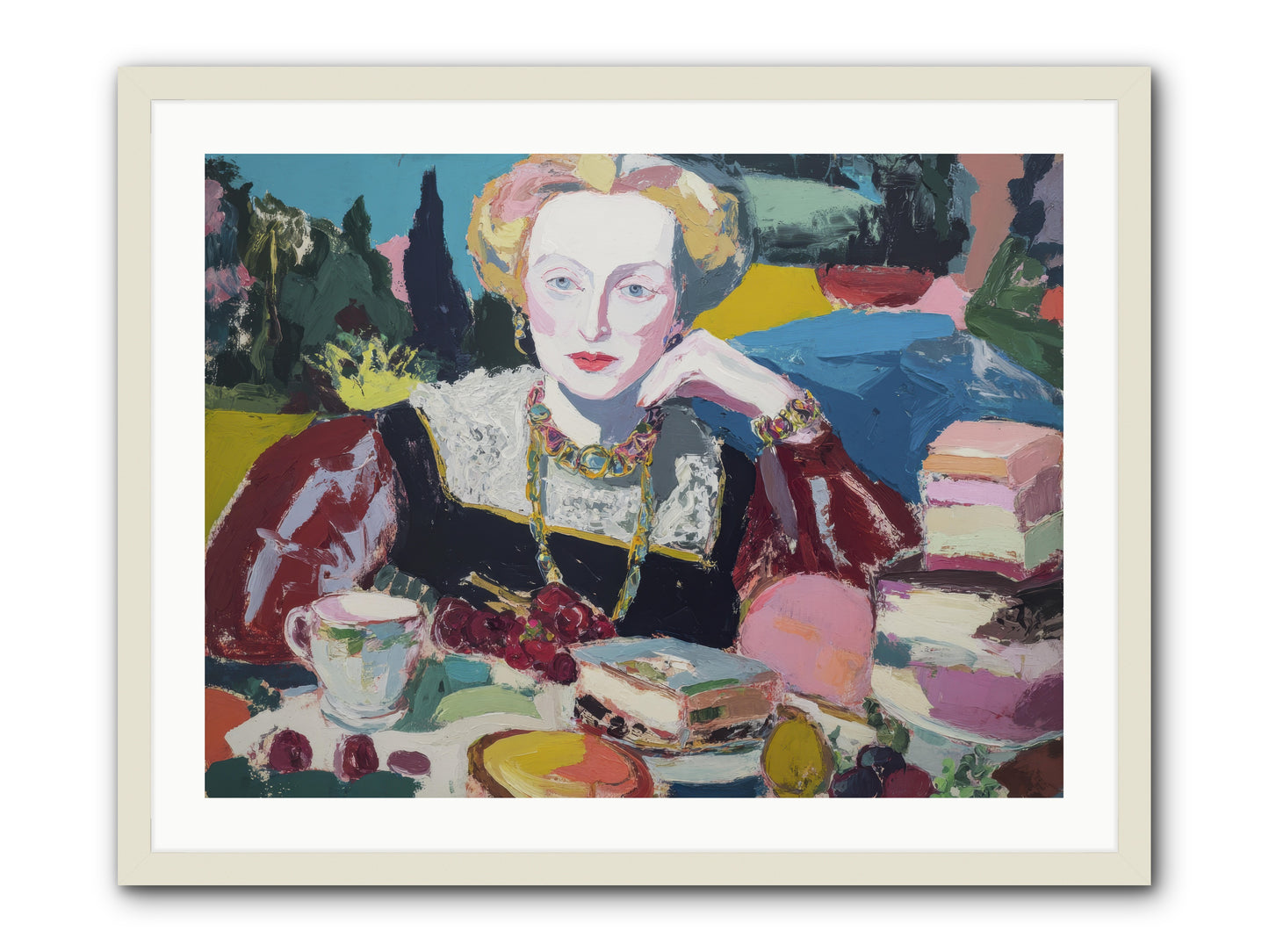 Table of Temptations -- Framed Print - White 32x24