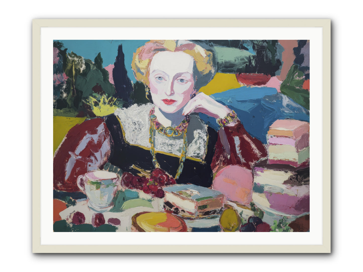 Table of Temptations -- Framed Print - White 40x30
