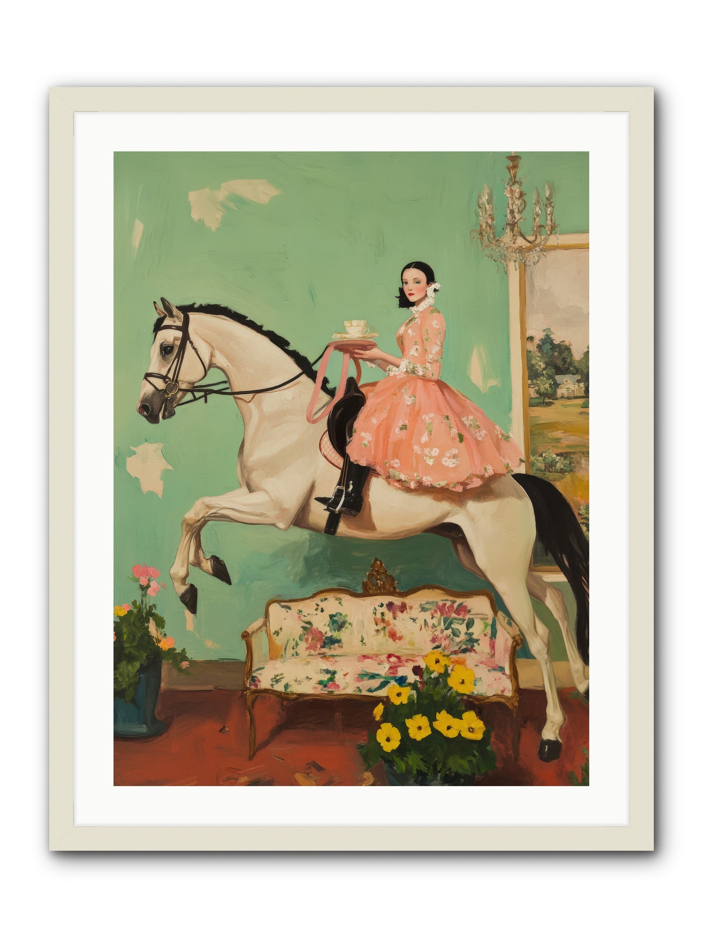 Tea Time Takes WingREZ -- Framed Print - White 24x32