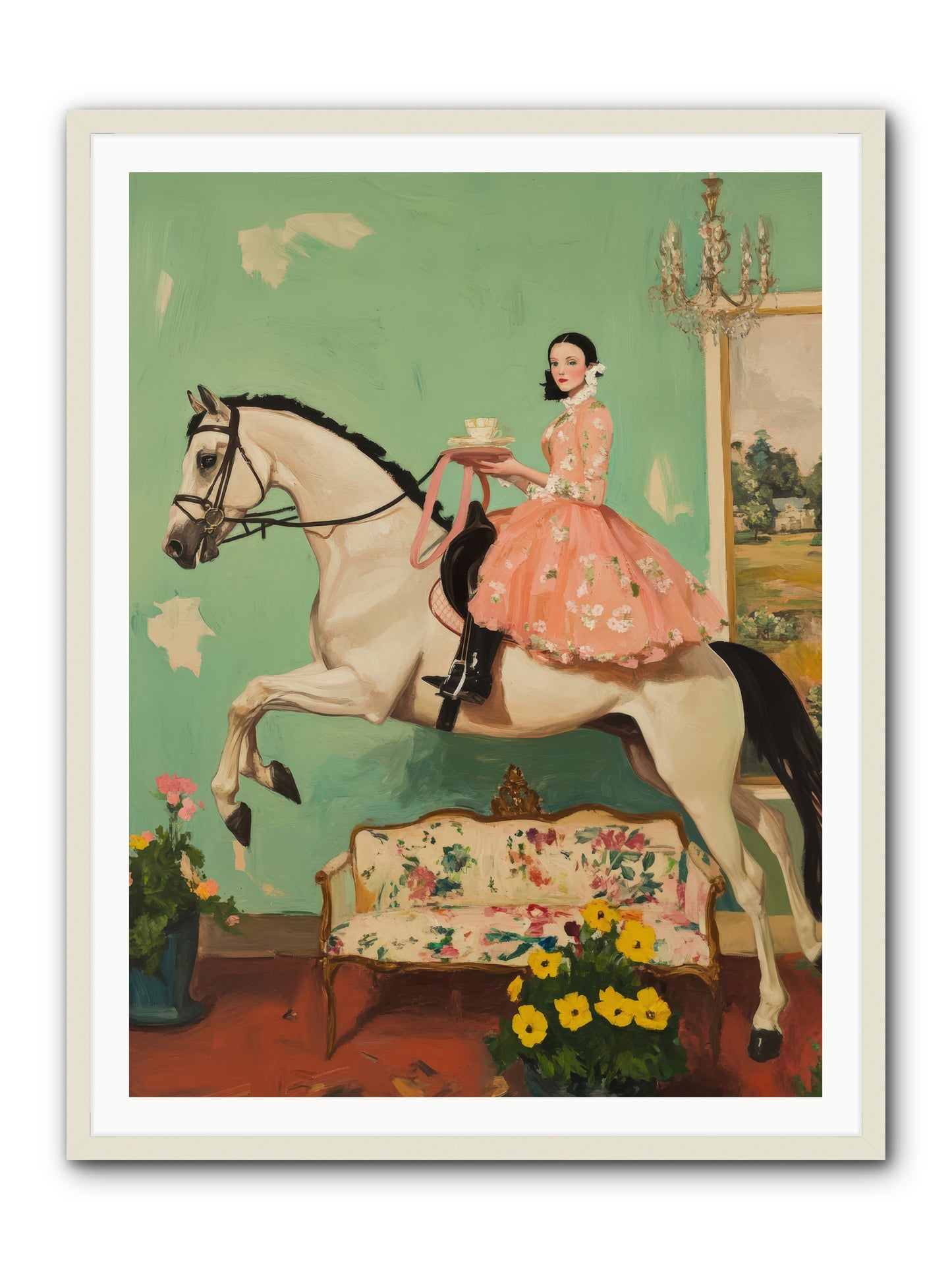 Tea Time Takes WingREZ -- Framed Print - White 36x48