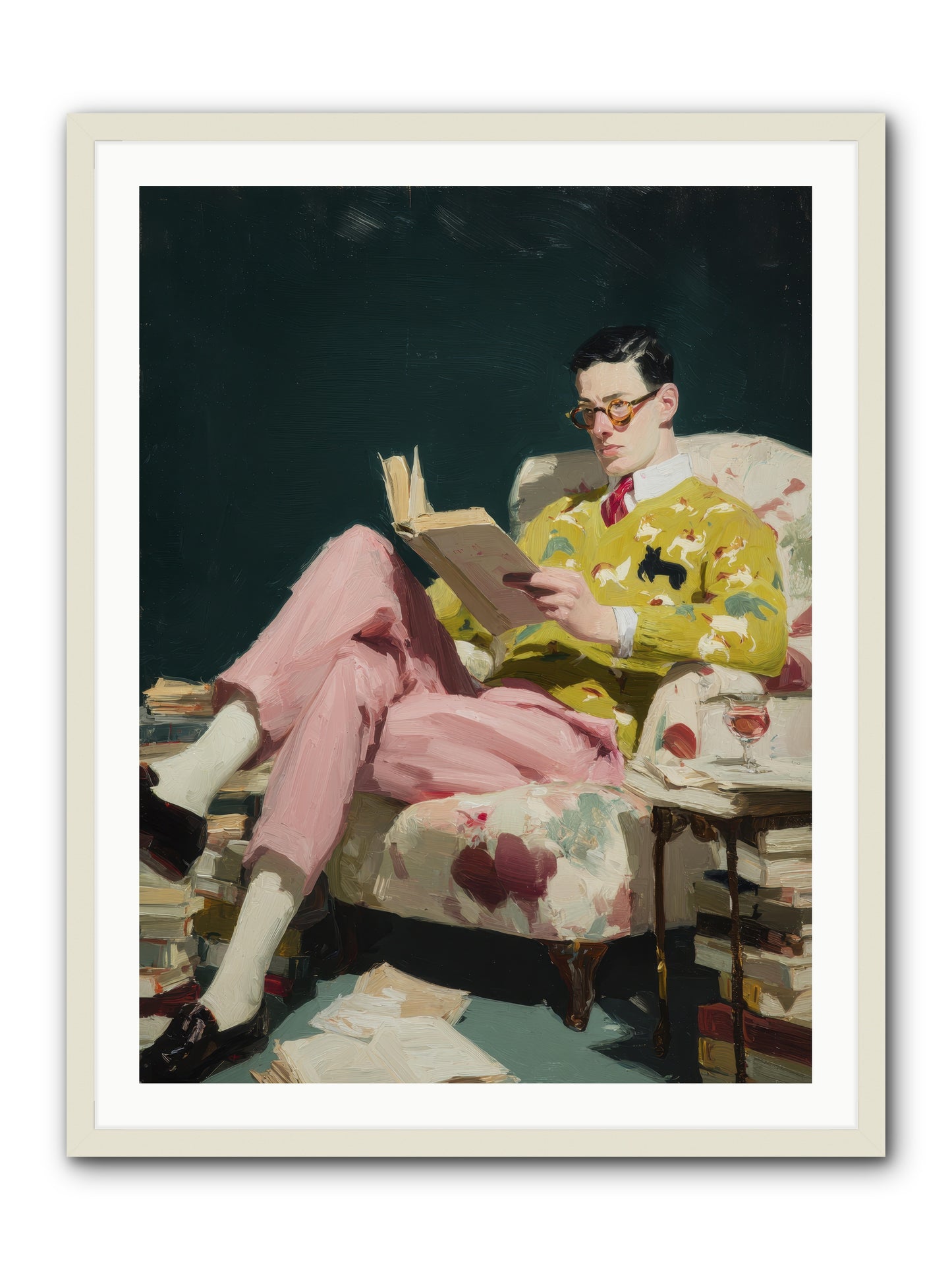 Tea with the Former Heiress -- Framed Print - White 30x40
