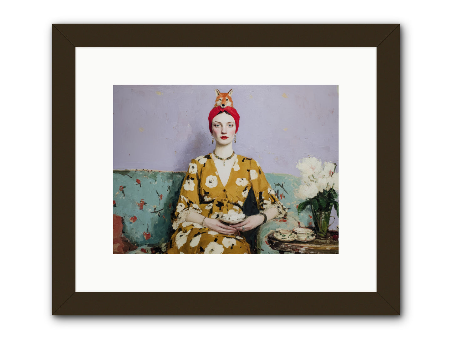 Tea with the Fox -- Framed Print - Black 12x9