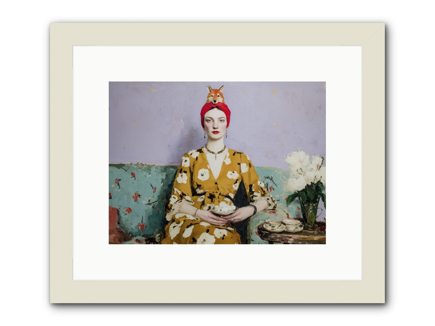 Tea with the Fox -- Framed Print - White 12x9